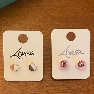 Pink Rose and Gold Stud Earrings Set